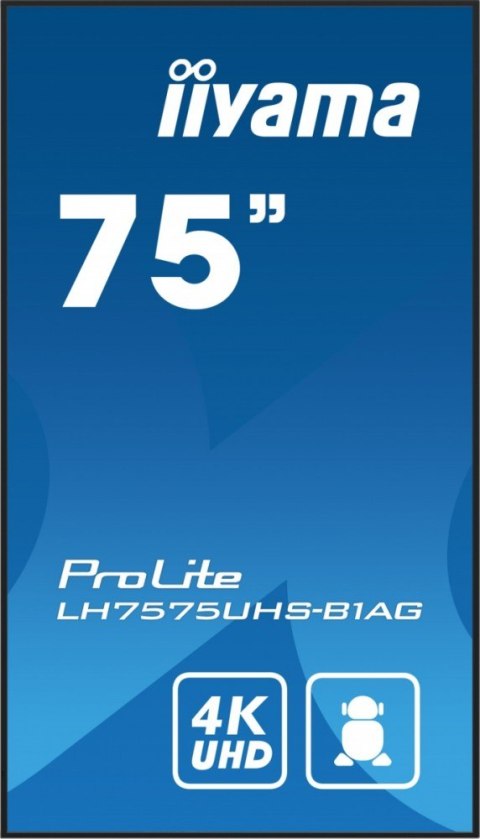 Monitor 75 cali LH7575UHS-B1AG, 24/7,IPS,ANDROID.11,4K,500cd/m2,WiFi,3xHDMI,DP,Daisy/Chain,2xUSB,2x10W,RJ45,iiSignage2,FailOver, Monitor 75 cali LH7575UHS-B1AG, 24/7,IPS,ANDROID.11,4K,500cd/m2,WiFi,3xHDMI,DP,Daisy/Chain,2xUSB,2x10W,RJ45,iiSignage2,FailOver,