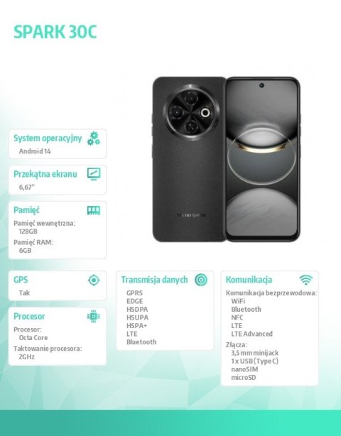 Smartfon SPARK 30C 6/128GB ORBIT BLACK w/o charger