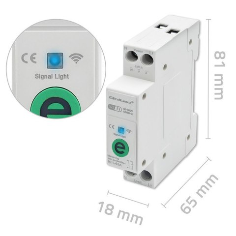 Przekaźnik 63A na szynę DIN z licznikiem energii elektrycznej | eWeLink od Sonoff | Wi-Fi | Dioda LED