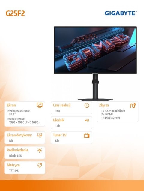 Monitor 25 cali AORS G25F2 EK IPS/FHD/200Hz/2HDMI/DP Monitor 25 cali AORS G25F2 EK IPS/FHD/200Hz/2HDMI/DP