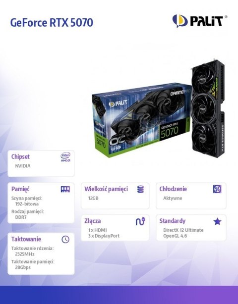 Karta graficzna GeForce RTX 5070 GAMING PRO OC 12GB GDDR7 192bit 3DP/HDMI Karta graficzna GeForce RTX 5070 GAMING PRO OC 12GB GDDR7 192bit 3DP/HDMI