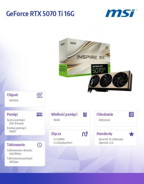 Karta graficzna GeForce RTX 5070 Ti 16G INSPIRE 3X OC PLUS GDDR7 256bit Karta graficzna GeForce RTX 5070 Ti 16G INSPIRE 3X OC PLUS GDDR7 256bit