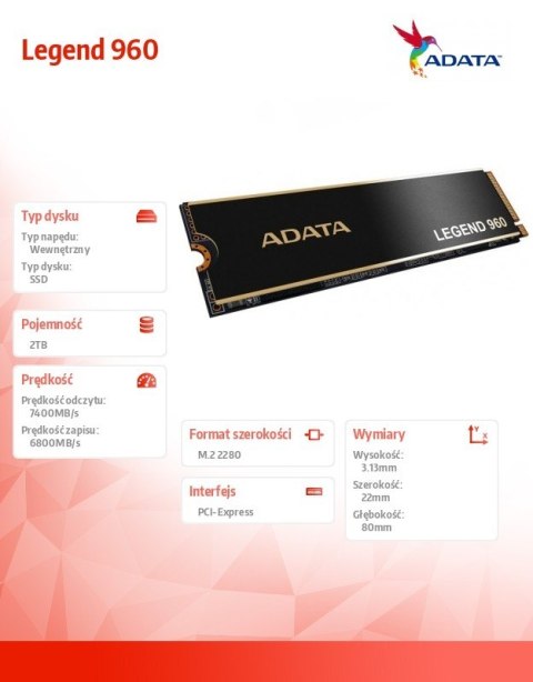 Dysk SSD Legend 960 2TB PCIe 4x4 7.4/6.8 GB/s M2 Dysk SSD Legend 960 2TB PCIe 4x4 7.4/6.8 GB/s M2