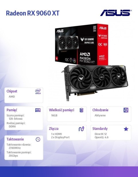 Karta graficzna Radeon RX 9060 XT TUF Gaming 16GB GDDR6 OC Karta graficzna Radeon RX 9060 XT TUF Gaming 16GB GDDR6 OC