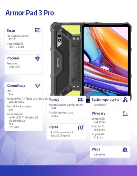 Tablet Armor Pad 3 Pro 4G 10.36" 8/256GB IP69K Czarny Tablet Armor Pad 3 Pro 4G 10.36" 8/256GB IP69K Czarny