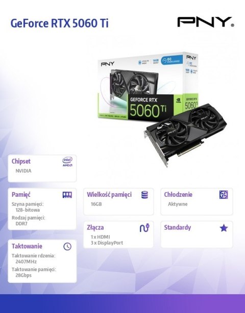 Karta graficzna GeForce RTX 5060 Ti 16GB OC VCG5060T16DFXPB1-O Karta graficzna GeForce RTX 5060 Ti 16GB OC VCG5060T16DFXPB1-O