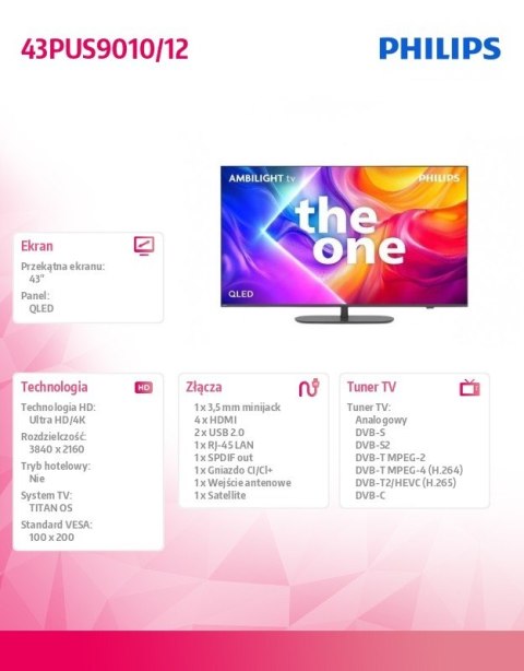 Telewizor QLED 43 cale 43PUS9010/12 Telewizor QLED 43 cale 43PUS9010/12