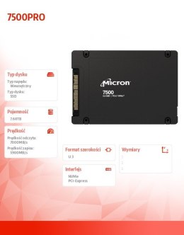 Dysk SSD 7500PRO 7680GB NVMe U.3 15mm Single Pack