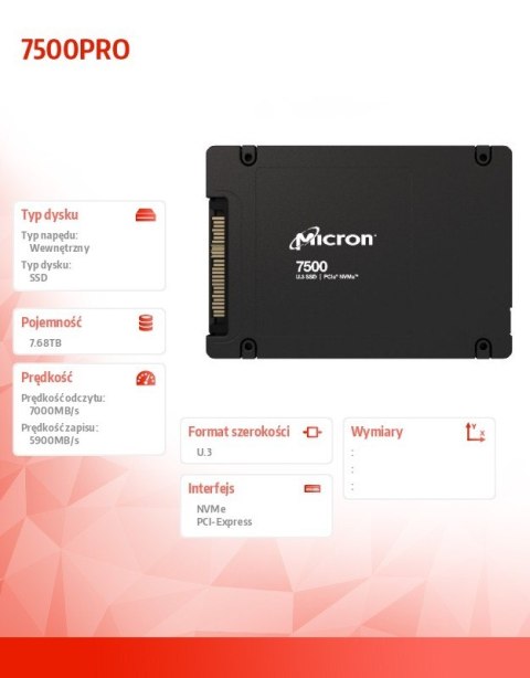 Dysk SSD 7500PRO 7680GB NVMe U.3 15mm Single Pack Dysk SSD 7500PRO 7680GB NVMe U.3 15mm Single Pack
