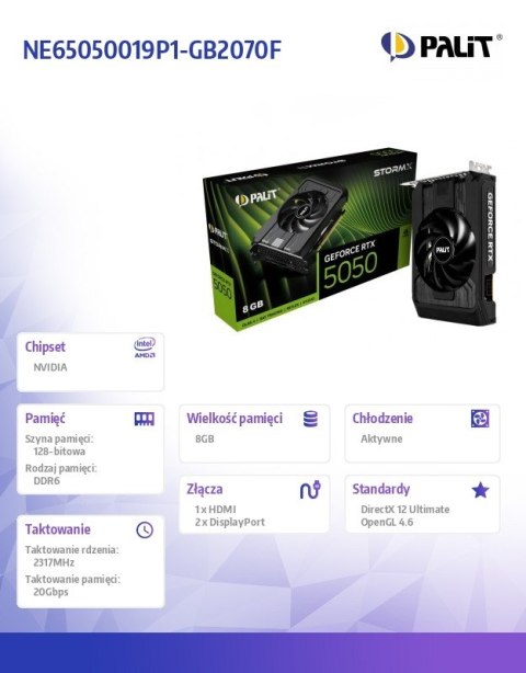 Karta graficzna RTX 5050 STORMX 8GB GDDR6 128bit 3DP/HDMI Karta graficzna RTX 5050 STORMX 8GB GDDR6 128bit 3DP/HDMI