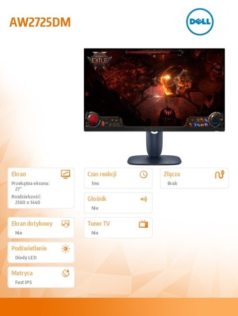 Monitor AW2725DM 27.0 cali NVIDIA G-Sync Compatible IPS Dual-ResolutionQHD 180Hz(2560X1440)/16:9/DP/2xHDMI/2xUSB/3Y Monitor AW2725DM 27.0 cali NVIDIA G-Sync Compatible IPS Dual-ResolutionQHD 180Hz(2560X1440)/16:9/DP/2xHDMI/2xUSB/3Y