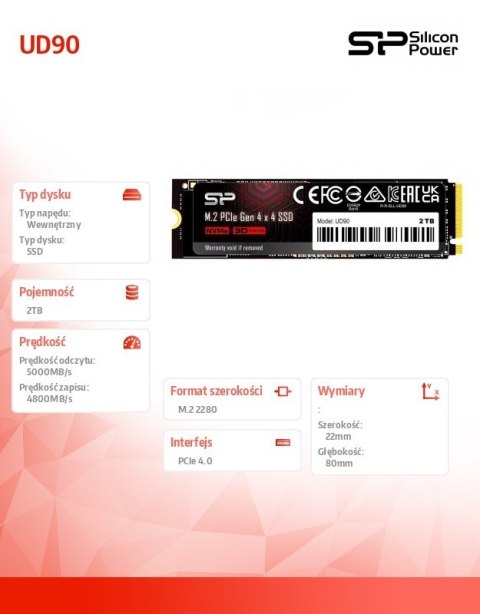 Dysk SSD UD90 2TB PCIe M.2 2280 NVMe Gen 4x4 5000/4800 MB/s Dysk SSD UD90 2TB PCIe M.2 2280 NVMe Gen 4x4 5000/4800 MB/s