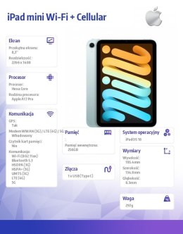 IPad mini Wi-Fi + Cellular 256GB Niebieski