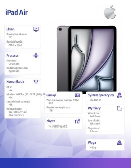 IPap Air 11 cali WiFi 1TB Szary