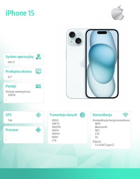 IPhone 15 128GB - Niebieski