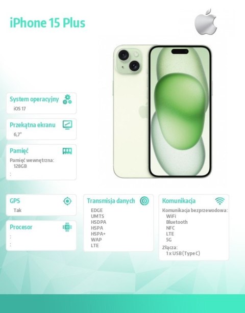 IPhone 15 Plus 128GB - Zielony IPhone 15 Plus 128GB - Zielony
