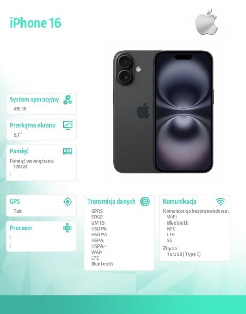 IPhone 16 128GB - Czarny