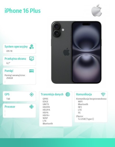 IPhone 16 Plus 256GB - Czarny IPhone 16 Plus 256GB - Czarny