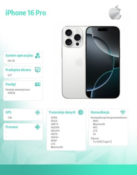 IPhone 16 Pro 128GB - Tytan biały