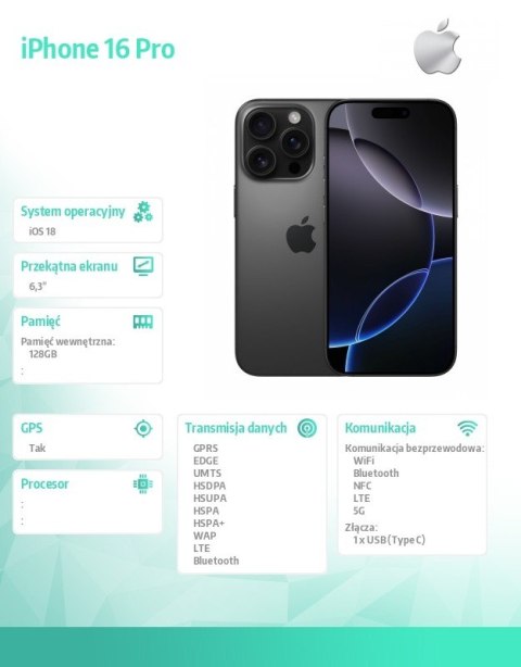 IPhone 16 Pro 128GB - Tytan czarny