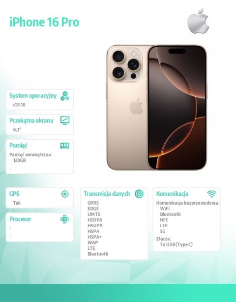 IPhone 16 Pro 128GB - Tytan pustynny