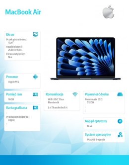 MacBookAir 13 cali /10C GPU/16GB /512GB Czarny