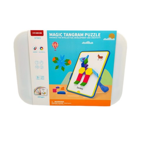 Magnetyczna mozaika Tangram z tablicą - 128 el. + karty pracy X-Bida