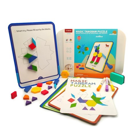 Magnetyczna mozaika Tangram z tablicą - 252 el. + karty pracy X-Bida