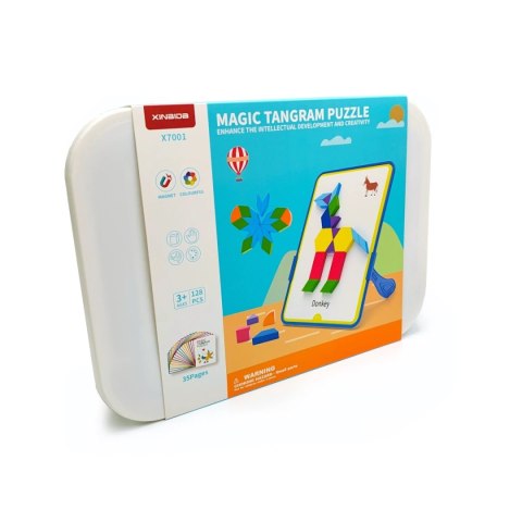 Magnetyczna mozaika Tangram z tablicą - 252 el. + karty pracy X-Bida