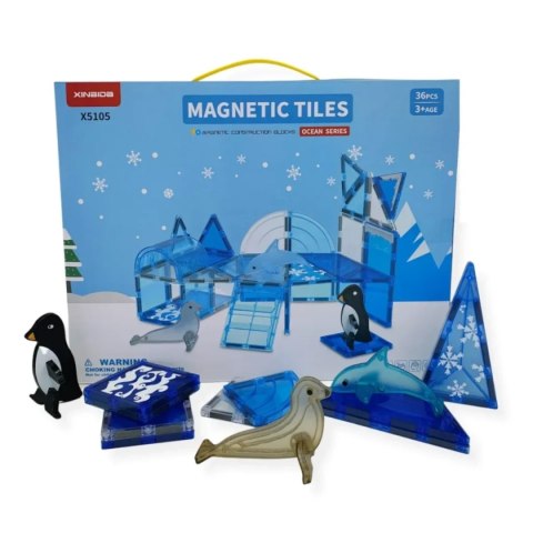 Klocki magnetyczne Ocean 36 el. z figurkami - Magnetic Tiles 3+ X-Bida