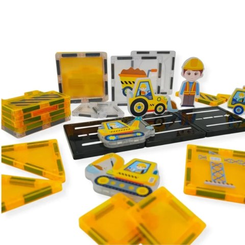 Klocki magnetyczne plac budowy 31 elementów - Magnetic Tiles 3+ Jinkee