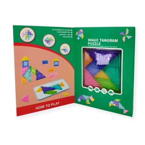 Klocki magnetyczne tangram 7 el. z tablicą - 3+ X-Bida
