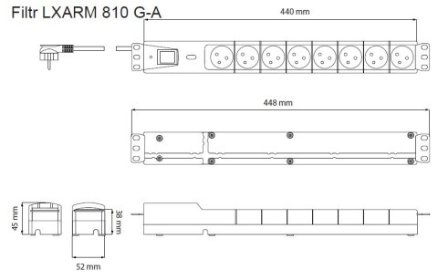 Listwa przeciwprzepięciowa LXARM 810, 3L, PDU, 1,5m, czarna Listwa przeciwprzepięciowa LXARM 810, 3L, PDU, 1,5m, czarna
