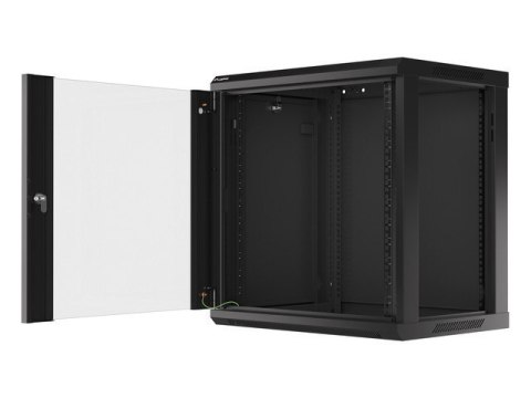 Szafa instalacyjna wisząca 19 12U 600X450mm czarna (drzwi szklane) Szafa instalacyjna wisząca 19 12U 600X450mm czarna (drzwi szklane)