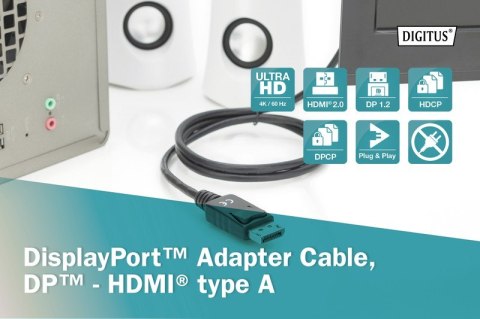 Kabel adapter DisplayPort 1.2 z zatrzaskiem 4K 60Hz UHD Typ DP/HDMI A M/M czarny 3m Kabel adapter DisplayPort 1.2 z zatrzaskiem 4K 60Hz UHD Typ DP/HDMI A M/M czarny 3m