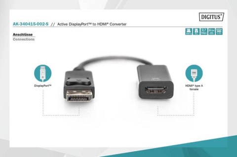 Kabel adapter DisplayPort z zatrzaskiem 1080p 60Hz FHD Typ DP/HDMI A M/Ż 0,2m Czarny Kabel adapter DisplayPort z zatrzaskiem 1080p 60Hz FHD Typ DP/HDMI A M/Ż 0,2m Czarny