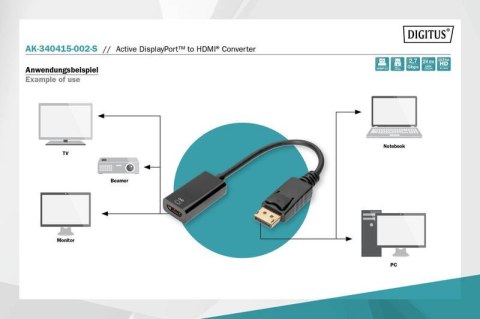 Kabel adapter DisplayPort z zatrzaskiem 1080p 60Hz FHD Typ DP/HDMI A M/Ż 0,2m Czarny Kabel adapter DisplayPort z zatrzaskiem 1080p 60Hz FHD Typ DP/HDMI A M/Ż 0,2m Czarny