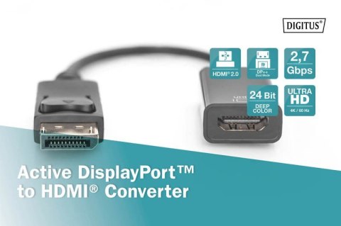 Kabel adapter DisplayPort z zatrzaskiem 1080p 60Hz FHD Typ DP/HDMI A M/Ż 0,2m Czarny Kabel adapter DisplayPort z zatrzaskiem 1080p 60Hz FHD Typ DP/HDMI A M/Ż 0,2m Czarny