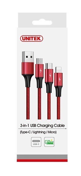 Kabel ładujący 3-in-1 USB - USB-C/microUSB/Lightning, 1,2m; C4049RD Kabel ładujący 3-in-1 USB - USB-C/microUSB/Lightning, 1,2m; C4049RD