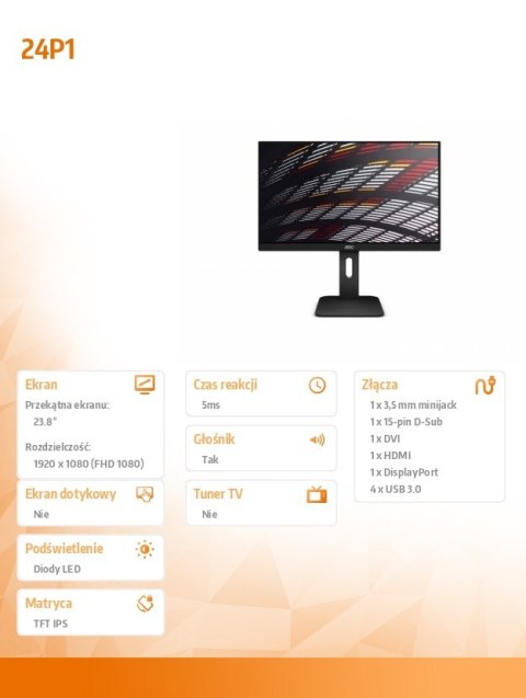 Monitor 23.8 24P1 IPS DVI DP HDMI Pivot Głośniki Monitor 23.8 24P1 IPS DVI DP HDMI Pivot Głośniki