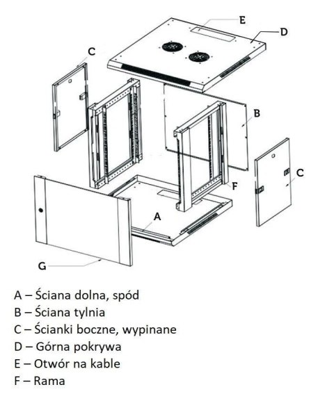 Szafka wisząca rack 6U 600x600 szara szklane drzwi Szafka wisząca rack 6U 600x600 szara szklane drzwi