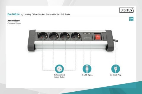 Listwa zasilająca biurowa 45° 4 gniazdowa, 2x USB (5V/2A) z możliwością obrotu o 290° aluminiowa HQ Listwa zasilająca biurowa 45° 4 gniazdowa, 2x USB (5V/2A) z możliwością obrotu o 290° aluminiowa HQ
