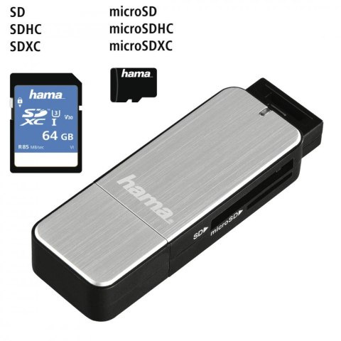 Czytnik kart SD/microSD USB 3.0 srebrny Czytnik kart SD/microSD USB 3.0 srebrny