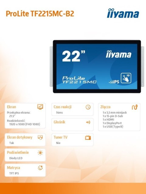 Monitor 22 TF2215MC-B2 pojemnościowy 10pkt pianka IPS DP HDMI Monitor 22 TF2215MC-B2 pojemnościowy 10pkt pianka IPS DP HDMI