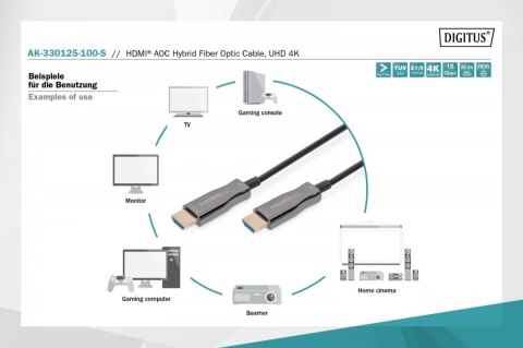 Kabel połączeniowy hybrydowy AOC HDMI 2.0 Premium HighSpeed 4K/60Hz UHD HDMI A/HDMI A M/M 10m Czarny Kabel połączeniowy hybrydowy AOC HDMI 2.0 Premium HighSpeed 4K/60Hz UHD HDMI A/HDMI A M/M 10m Czarny