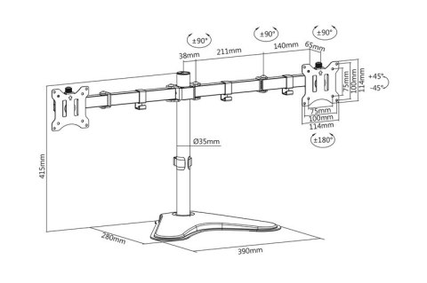 Stojak biurkowy podwójny z zaciskiem 2xLCD max. 32" max. Obciążenie 2x 8kg uchylno-obrotowy czarny Stojak biurkowy podwójny z zaciskiem 2xLCD max. 32" max. Obciążenie 2x 8kg uchylno-obrotowy czarny