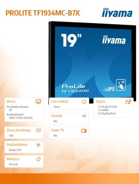 Monitor 19 TF1934MC-B7X IPS, poj. 10pkt. HDMI, DP, 5:4, IP65 Monitor 19 TF1934MC-B7X IPS, poj. 10pkt. HDMI, DP, 5:4, IP65