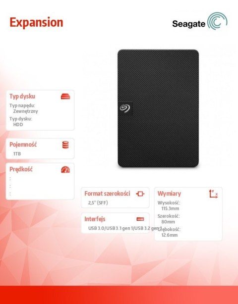 Dysk zewnętrzny Expansion 1TB 2,5 STKM1000400 czarny Dysk zewnętrzny Expansion 1TB 2,5 STKM1000400 czarny