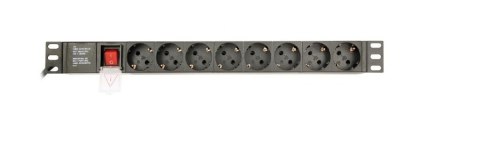 Listwa zasilająca rack (PDU), 8 gniazd typ Schuko, 1U, 10A, wtyk C14 3m Listwa zasilająca rack (PDU), 8 gniazd typ Schuko, 1U, 10A, wtyk C14 3m