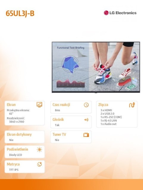 Monitor wielkoformatowy 65 cali 65UL3J 400cd/m2 UHD IPS 16/7 Monitor wielkoformatowy 65 cali 65UL3J 400cd/m2 UHD IPS 16/7